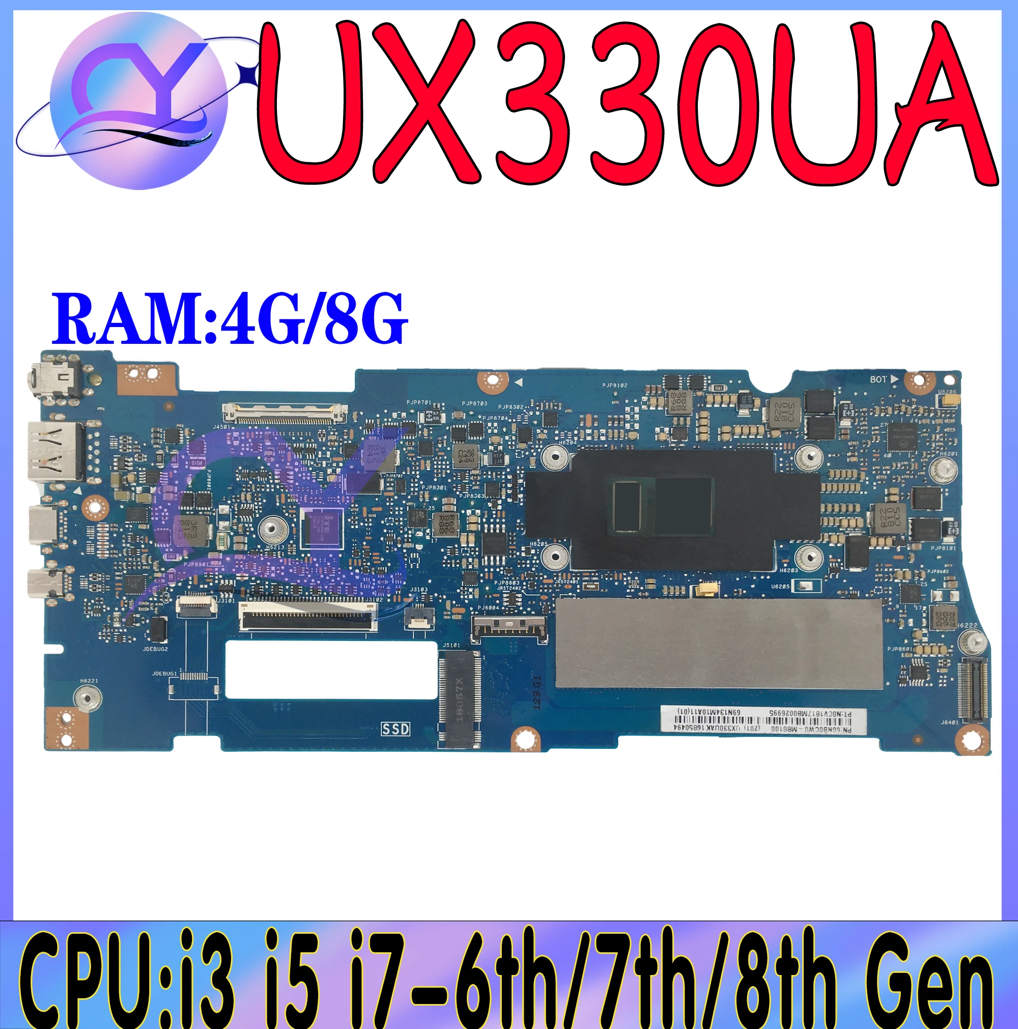 

UX330UA Mainboard For Asus ZenBook UX330UAR UX330UAK Laptop Motherboard With i3 i5 i7-6th/7th/8th Gen 4GB/8GB-RAM 100% Test Well