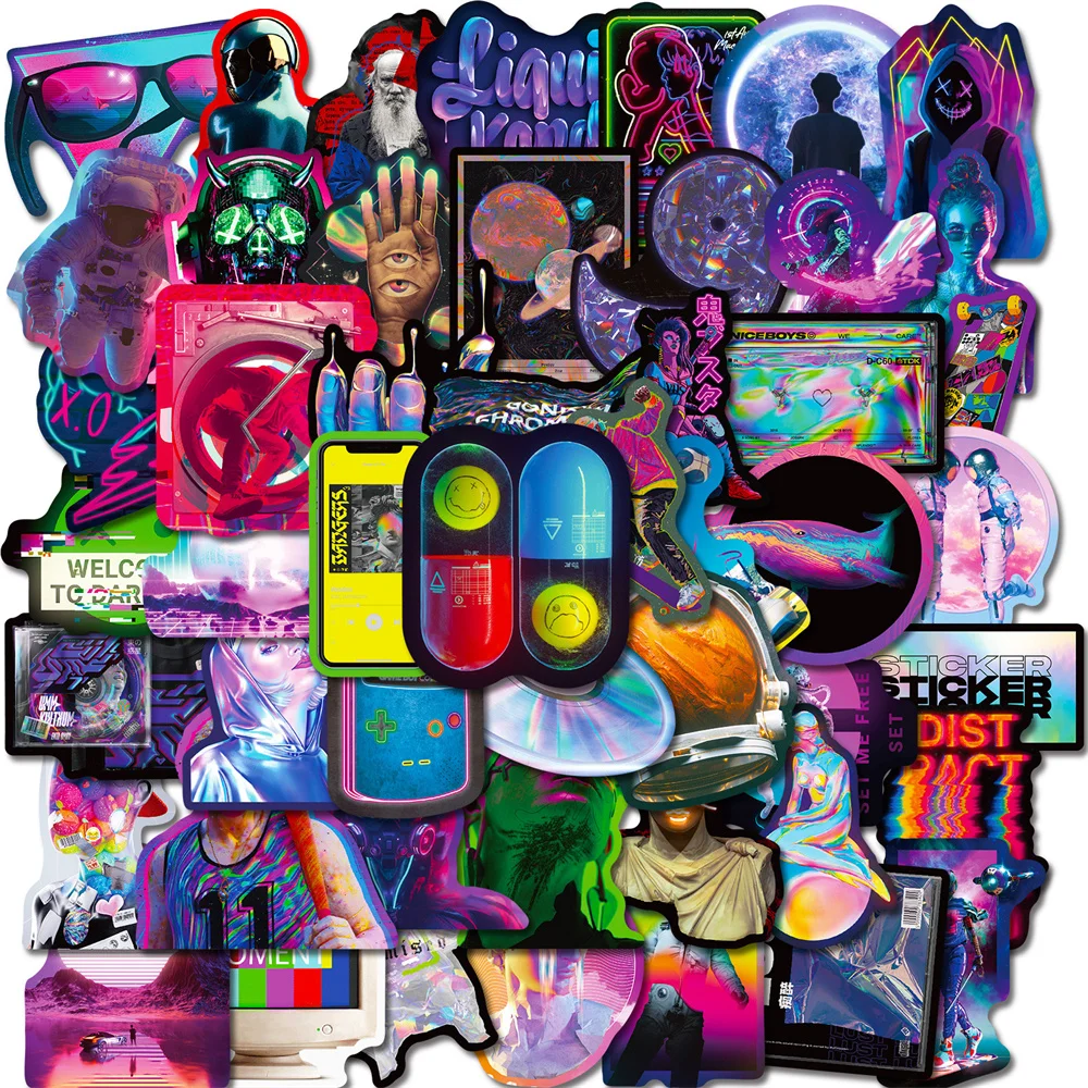 

50pcs Holographic Colorful Laser Punk Stickers For Notebooks Scrapbook Kscraft Cute Sticker Scrapbooking Material Craft Supplies