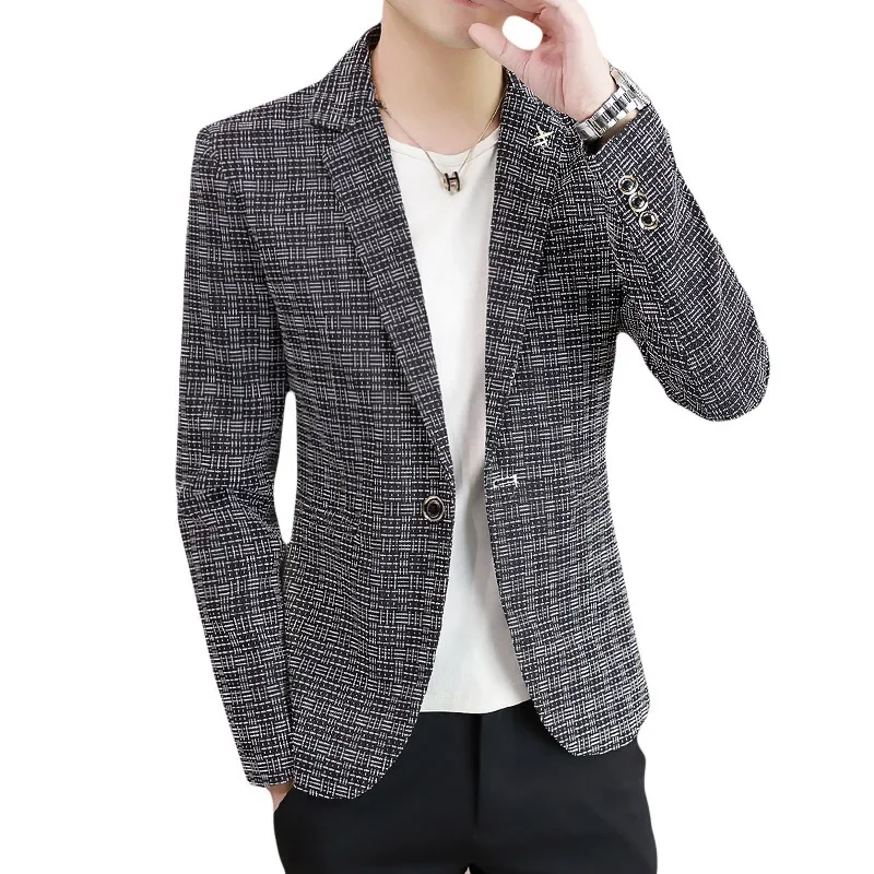 

Boutique Four Seasons Men's Fashion Business Plaid Versatile British Style Handsome Slim Casual Trend Youth Dress Small Suit