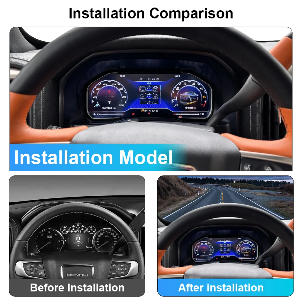 Panel de Instrumentos Digital de 12.3 Pulgadas para Chevrolet Silverado 2014-2020 GMC Sierra, Panel de Instrumentos para Automóvil/CarPlay Inalámbrico 2