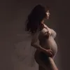 See Through Pearl Maternity Photography Cape Boat Neck Transparent Tulle Pearls Pregnancy Photo Shoot Short Cape 3