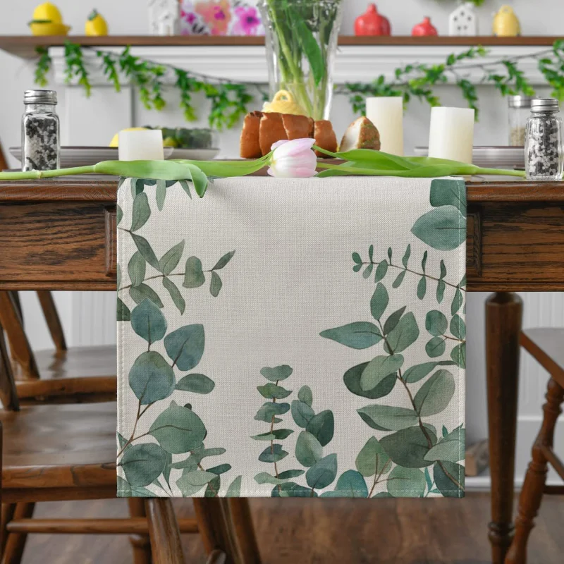 Eucalyptus Bladeren Linnen Tafelloper Woondecoratie Seizoensgebonden Lente Zomer Groene Vakantie Eettafel Runner Party Decorat