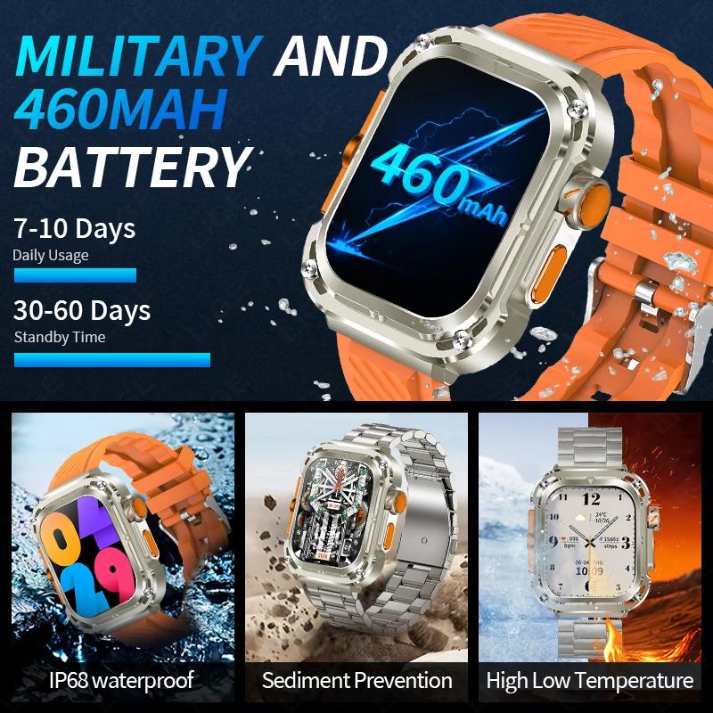 LIGE 2025 New 2.1" Ultra HD NFC Voice Call Smart Watch Men Compass GPS Track 460mAh Battery Waterproof Watches For HUAWEI Xiaomi