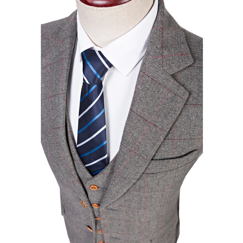 Latest Coat Pant Designs Suit Wool Grey Tweed Retro British Style Wedding Slim Fit Blazer Business Suits For Men 3 Piece
