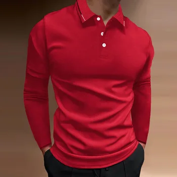 Polo a maniche lunghe con colletto casual fitness sportivo da uomo autunnale