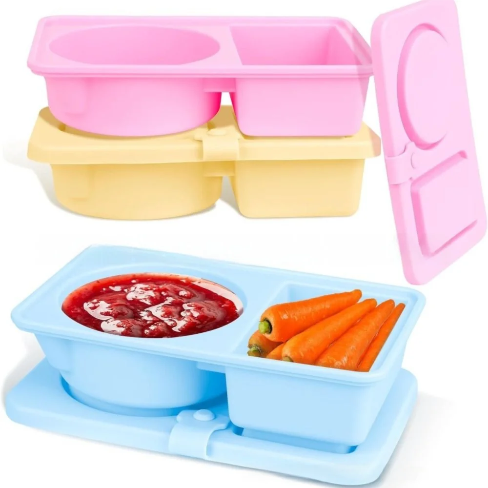 Versatile Silicone Snack Containers with Lids - Reusable Double Compartment Food & Condiment Bowls