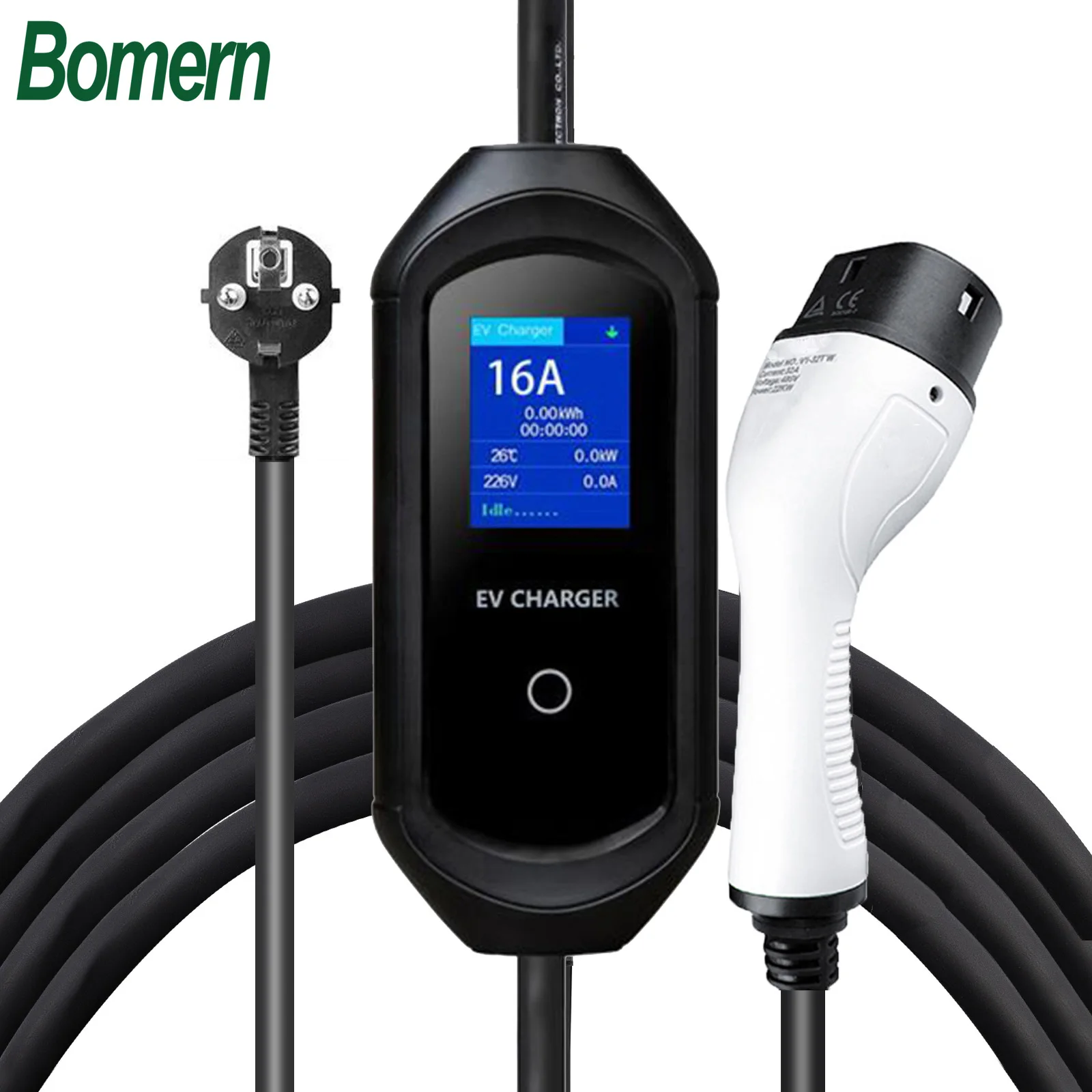

Bomern AC 16A 3.5kw Type 2 portable car charger ev schuko with LCD display