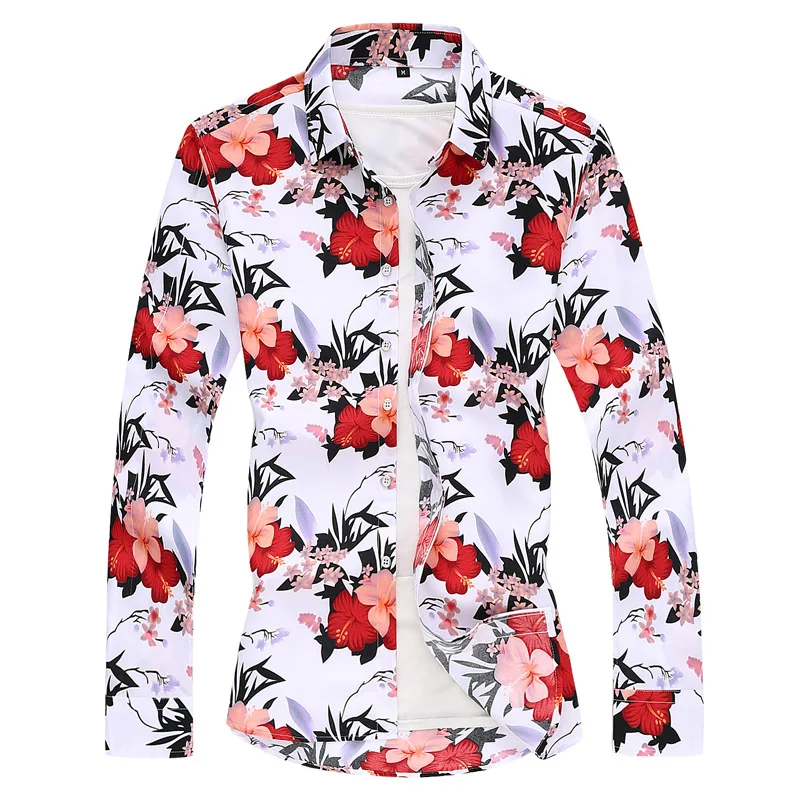 

Men Casual Handsome Floral Print Travel Shirt Boys Plus Size Long Sleeve Colorful Button Up Beach Wear Flower Shirt Top 7xl 6xl