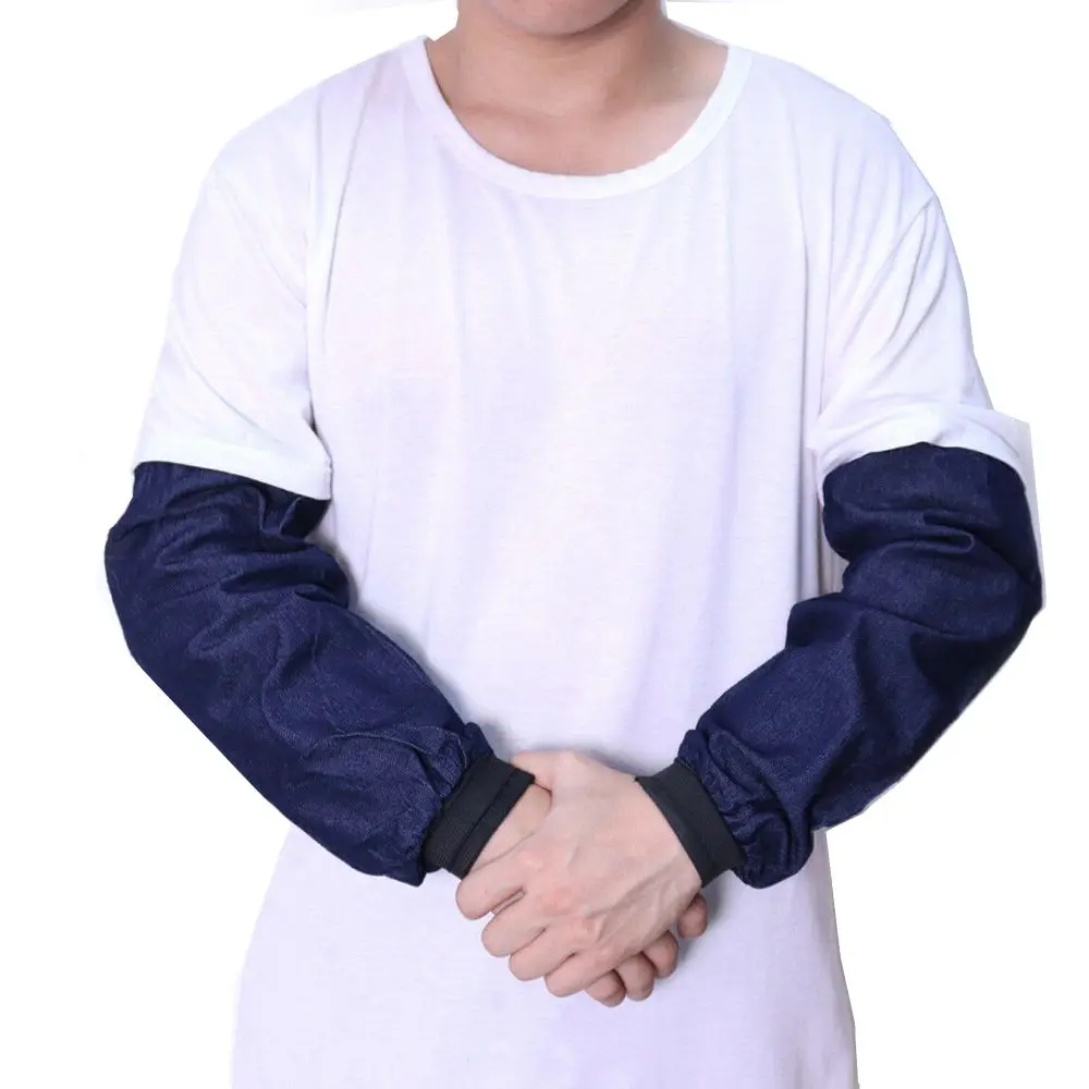 Waterproof Oversleeves 1 Pair Welder Lengthen Arm Protective Sleeves Denim Blue Welding Arm Sleeves Working Cut Resistant Heat Protection