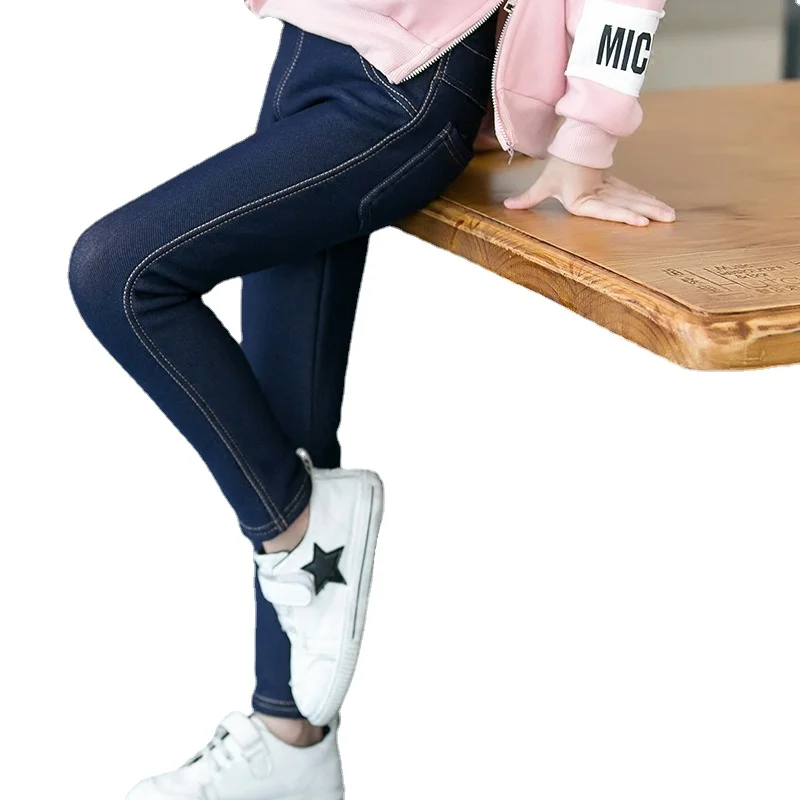 Girls Skinny Pants Winter Thick Leggings Pencil Pants Cowboy Denim Long Children Trousers Kids Winter Clothes girls pants kids pants girls trousers