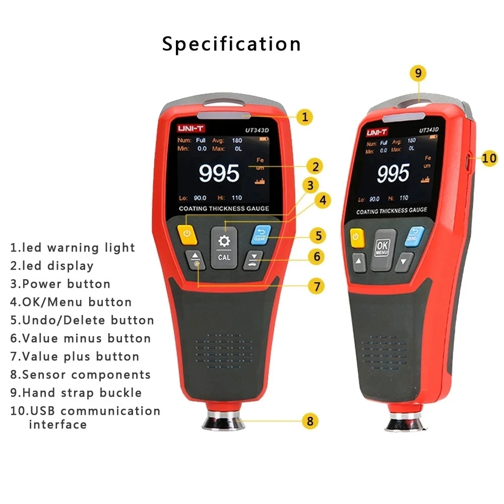 UNI-T UT343D Coating Thickness Gauge Automotive Paint Film Thickness Tester Measure FE/NFE Paint Tools paint coating meter paint thickness gauge thickness gauge