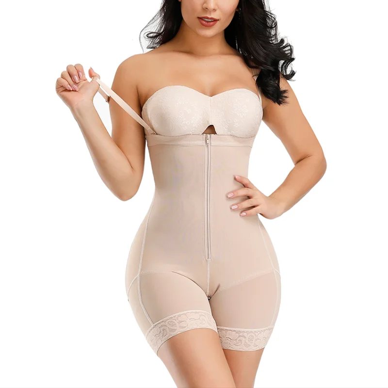 Woman Postpartum Belly Control Waist Trainer Bodysuit Slimming Zipper And Hook Butt Lifter Shapewear Open Bust Corset