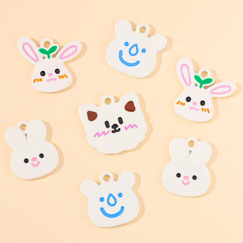

20Pcs Cute Cartoon Rabbit Bear Animal Spray Paint Alloy Charms Pendant for DIY Drop Earrings Keychain Jewelry Accessories Making