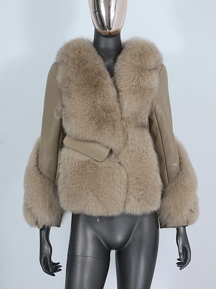CXFS 2022 Natural Fox Fur Genuine Leather Outerwear Real Fur Coat