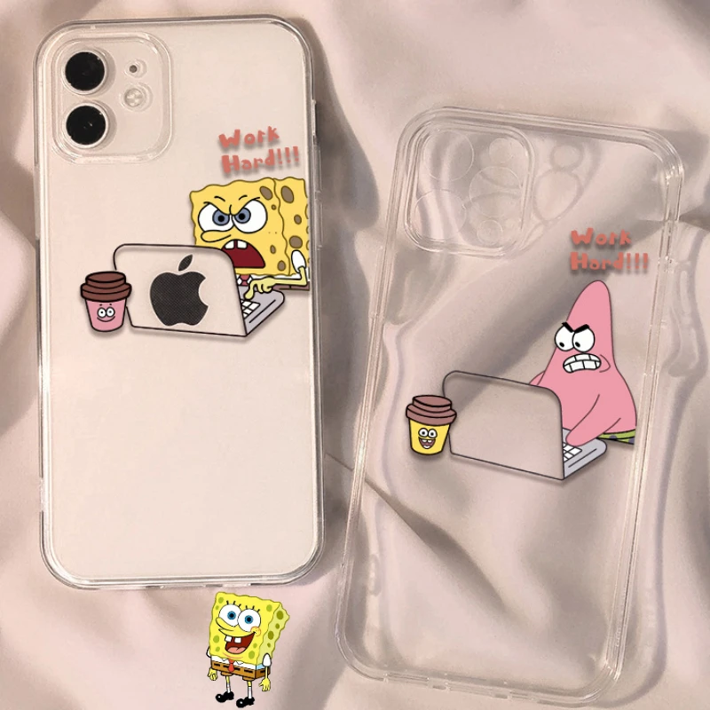 Spongebob Patrick Star Cute Funny Phone Case Per Iphone 11 12 13 14 15 Promax Cover Protettiva Per Lenti In Silicone Trasparente