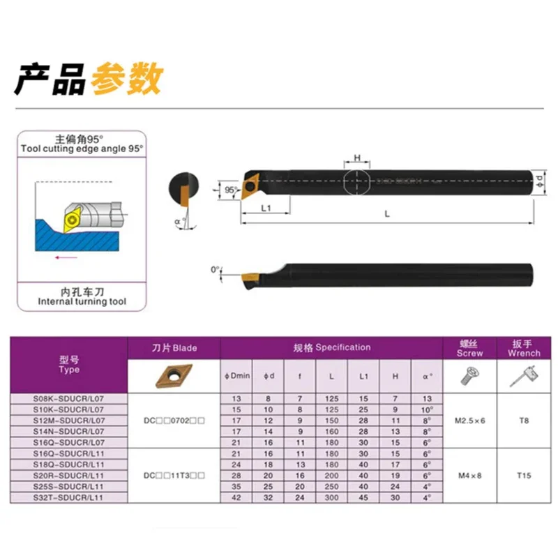 SDUCR SDUCL Internal Turning Tool S08K S10K S12M S16Q S20R S25S SDUCR07 SDUCL07 SDUCR11 SDUCL11 CNC Lathe Boring Bar