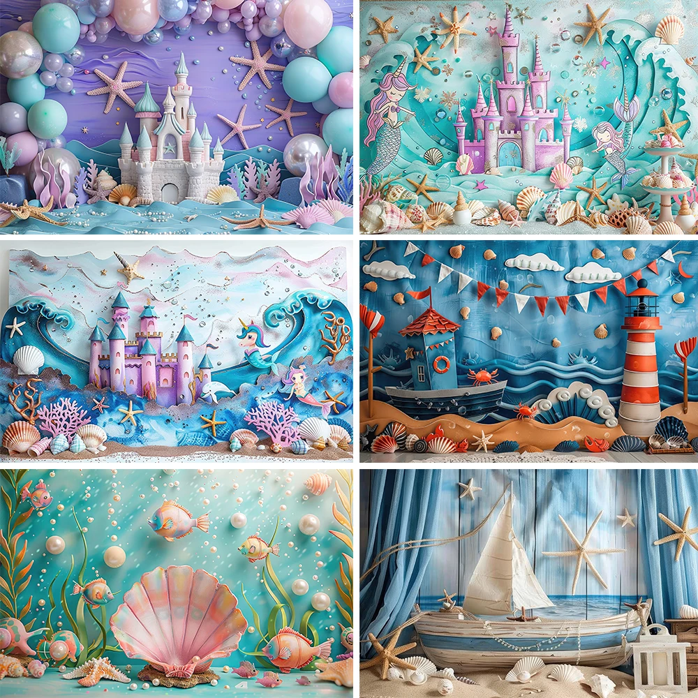 

Bonvvie Photography Background Birthday Party Cake Smash Baby Shower Mermaid Castle Ocean Theme Decor Backdrop Photo Studio