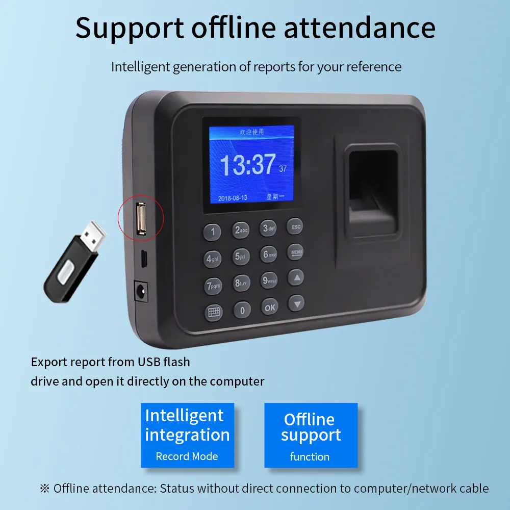 A5 Biometric Fingerprint Employee Time Attendance Smart Time Clock Recorder Device USB Data Manage