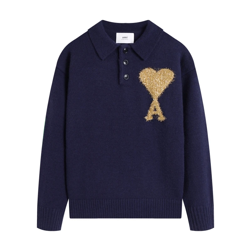 2025 Men Autumn Woolen Sweater With Lapel Gold Thread Knit