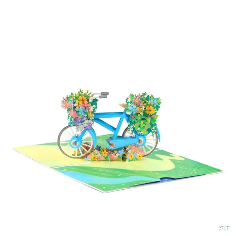 270F 3D Pop-Up Bike Flower Greeting Card with Envelop for Birthday Father's Day