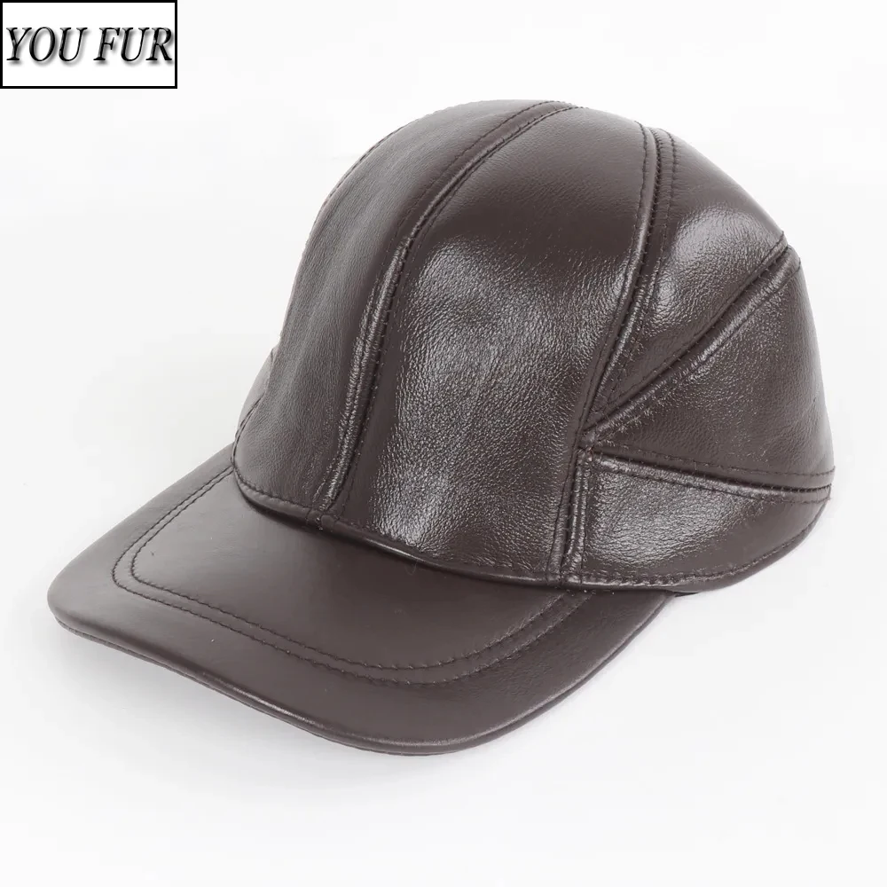 

Кепка-ушанка мужская из натуральной воловьей кожи, брендовая Повседневная Бейсболка, шапка из натуральной воловьей кожи, для осени и зимы