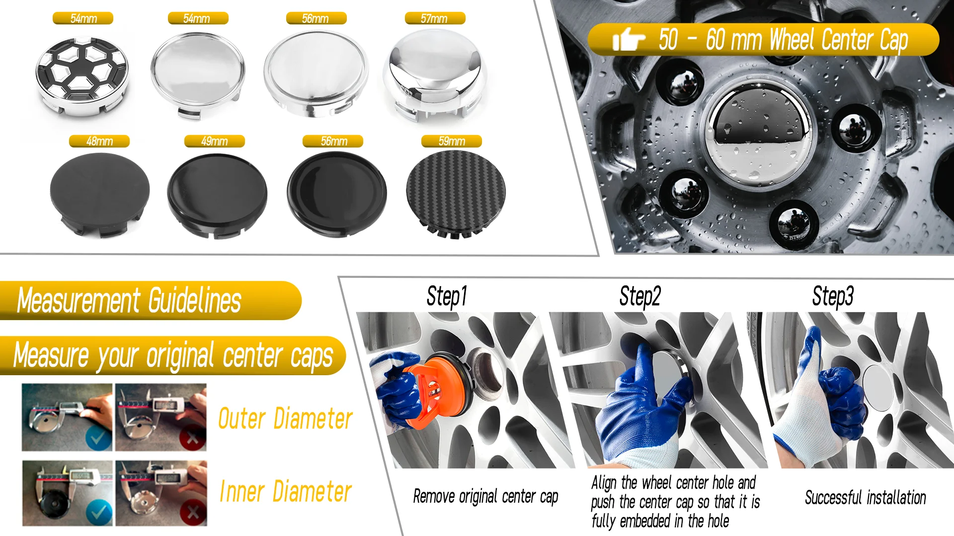 CFPerformance 4 Stück 59,5mm/2,34" OD Radnabenkappen # CAP-60-F Auto-Styling Radnabenkappen Auto-Ersatzteile – Detail 1