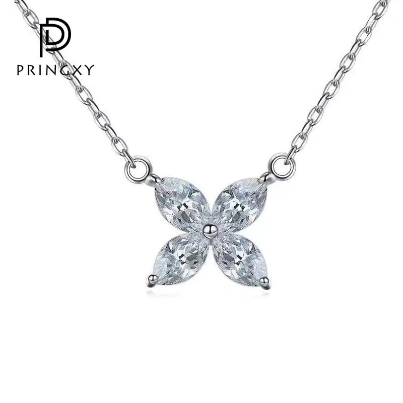 

PRINGXY S925 Sterling Silver Flower Shaped Diamond Necklace Rose Gold Pendant Necklace For Brides Jewelry Trendy