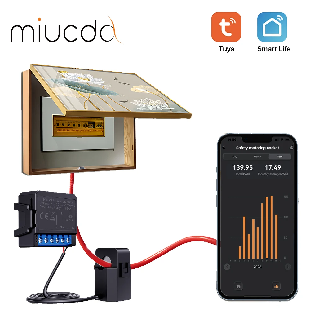 Interruttore WiFi Tuya Smart Con Monitor Energia - Misuratore Consumo 80A - NKV