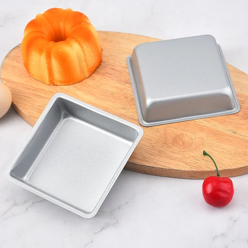 4/6Pcs Square Mini Cake Mold Nonstick Bread Pizza Baking Tray 4 Inch Carbon Steel Cake Pan Baking Dish Mold Bakeware For Kitchen