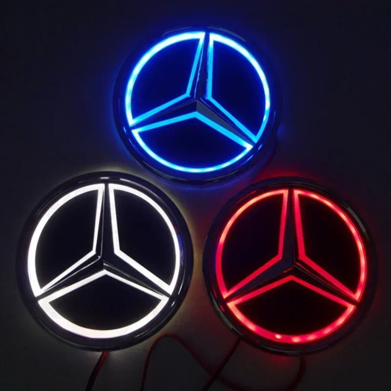 9.5cm 자동차 5D LED 라이트 배지 (메르세데스 벤츠 S350 S300L S A B C E 클래스 GLA GLK 2021 2019 2015) 리어 트렁크 엠블럼 액세서리
