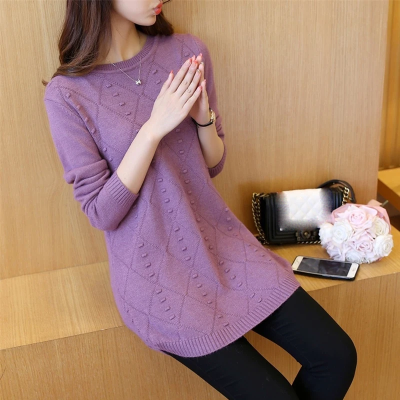 

Повседневный свитер с круглым вырезом, Женский Топ с длинным рукавом, осенне-зимний теплый Свободный вязаный пуловер, однотонный Базовый