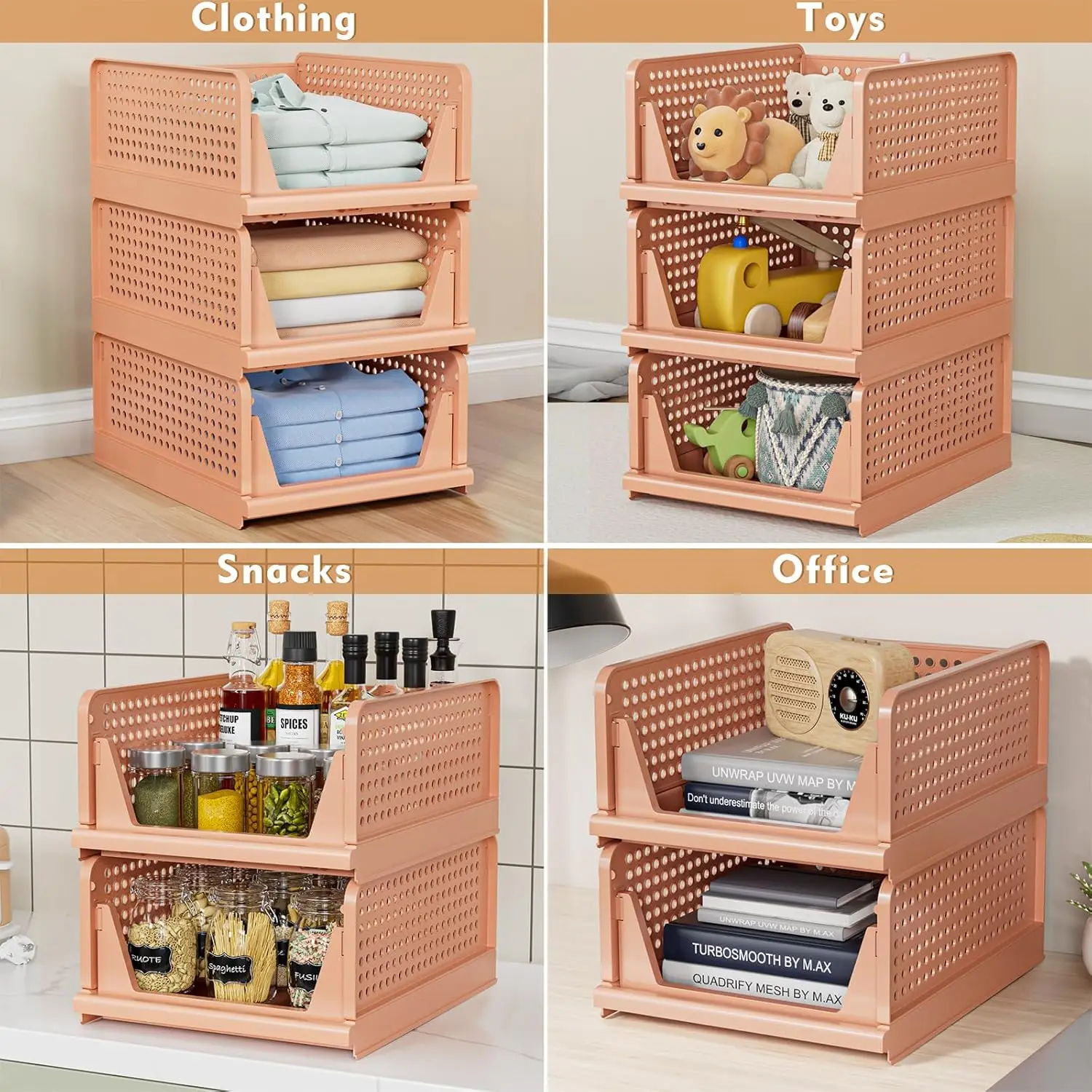 5 Pack Folding Closet Organizers Storage Box, Stackable Plastic Storage Basket, Closet Organizers and Storage Drawer Shelf Stora 3