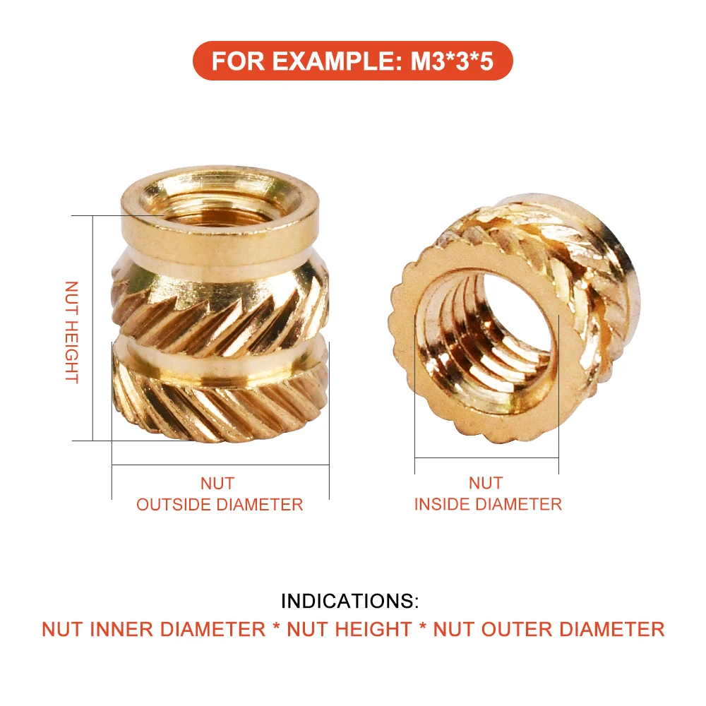 Brass Hot Melt Insert Nut Heat Molding SL-type Double Twill Injection Embedment Nut M2 M2.5 M3 M4 M5 M6