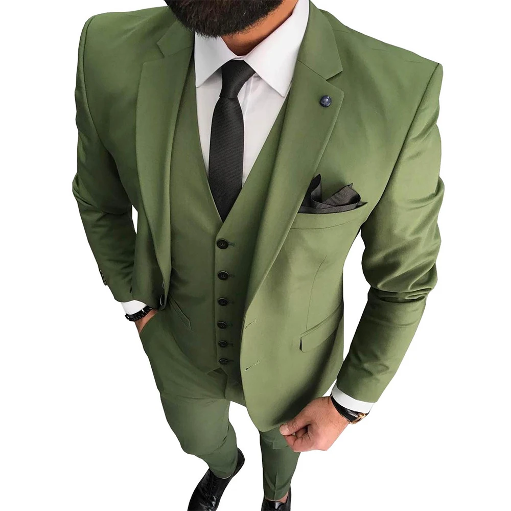 

XL-5XL Leisure Men's Suit 3 Pieces Formal Business Notch Lapel Tuxedos Groomsmen Suit Set For Wedding(Blazer+vest+Pants)