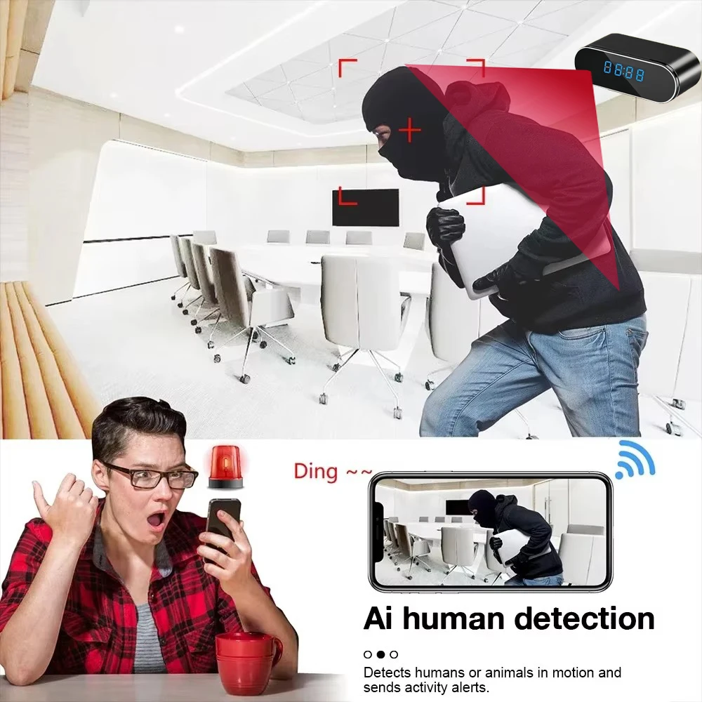 New 4K HD Mini Clock WiFi Camera with Infrared Night Vision, Motion Detection, Remote Viewing, Home Wireless Camera 5