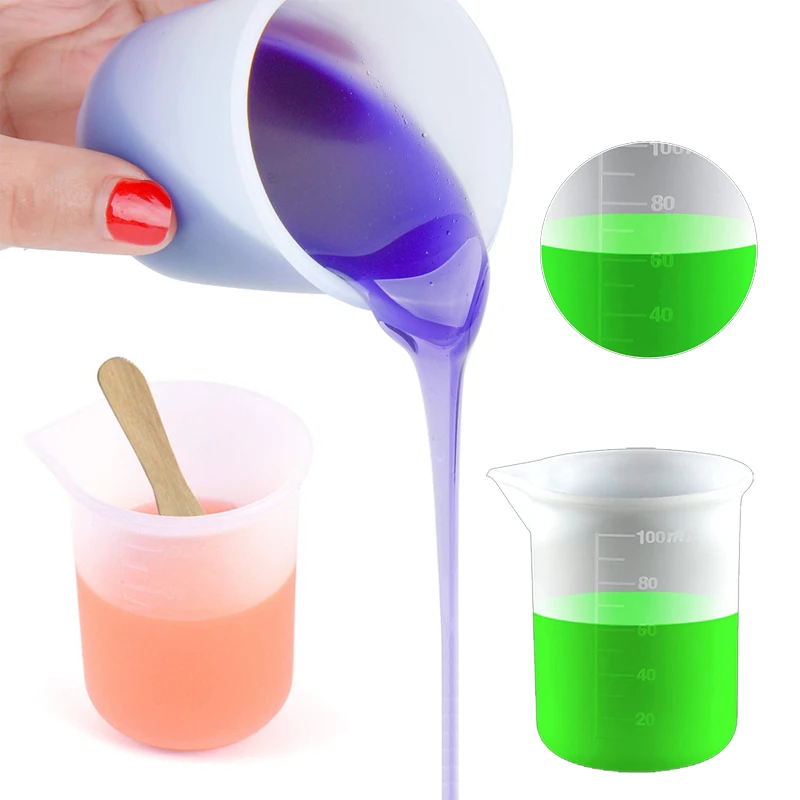 DIY Silicone Epoxy Resin Measuring Cups 100ml Silicone Measure Cups for Epoxy Resin Mixing, Molds, Jewelry Making resin measuring cups tool kit silicone bowls for epoxy resin reusable silicone mixing cup with stir sticks