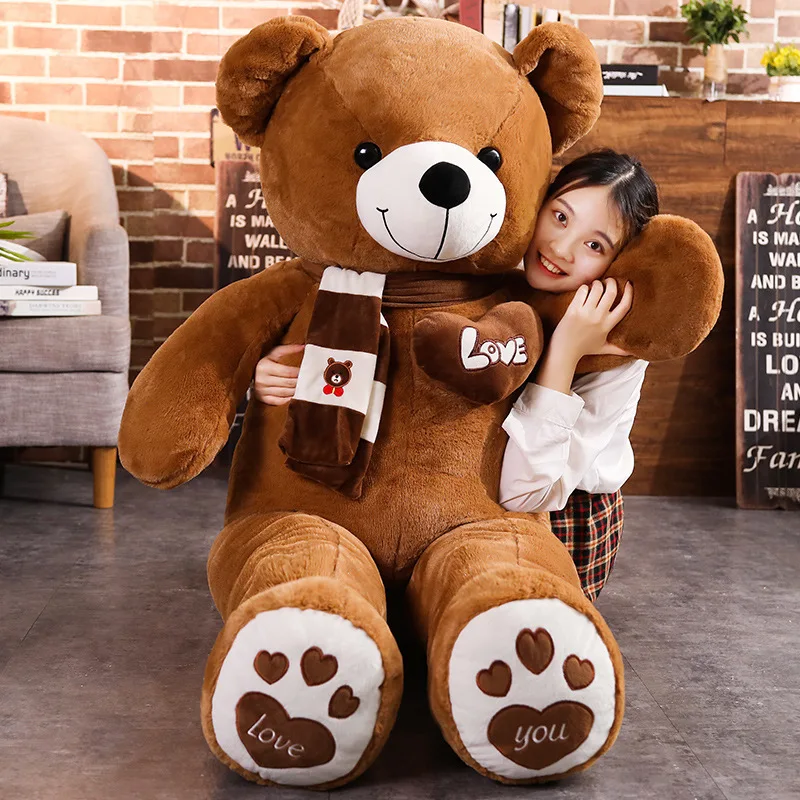

Dark Brown Teddy Bear with Scarf Plush Toy Cute 80cm Pink Bear Stuffed Animals Soft Doll Pillow Cushion Kid Lovers Birthday Gift