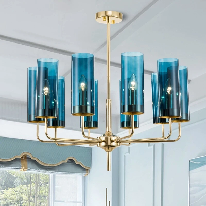 

Modern luxury glass chandelier lighting 6-15 heads blue/Cognac nordic hang lamp living dining room bedroom indoor light fixture