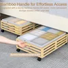 Bamboo Under Bed Storage Containers with Large Dust Bags, Under Bed Storage with Wheels-2 Pcs 5