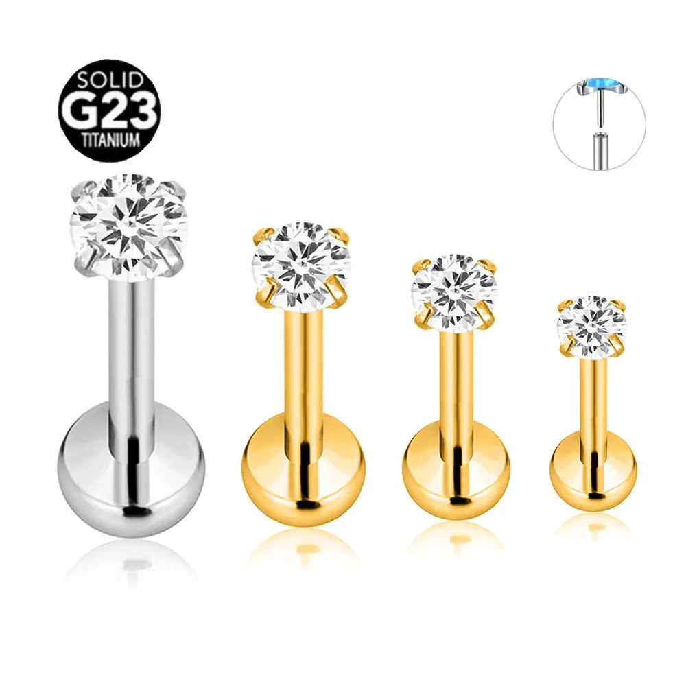 ASTM F136 G23 Titanium Round CZ Zircon Threadless Piercing Moon Pin Push in Labret Stud Conch Daith Earring 16G 18G 20G piercing jewelry,body piercing earrings,ear piercing jewelry,ear studs,metal jewelry,body piercing jewelry,body jewelry