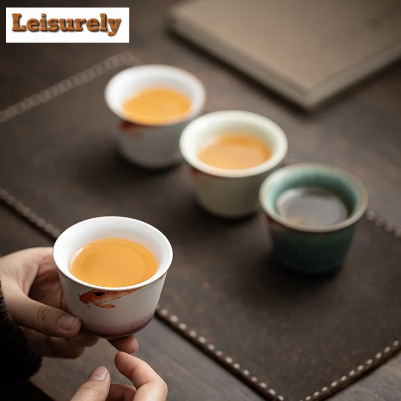 4pc/lot 110ml More Than Mid Fish Ceramic Teacup Tea Bowl Tea Cup Set Tea-tasting Smelling Cup Jianzhan Master Cups Tea Services