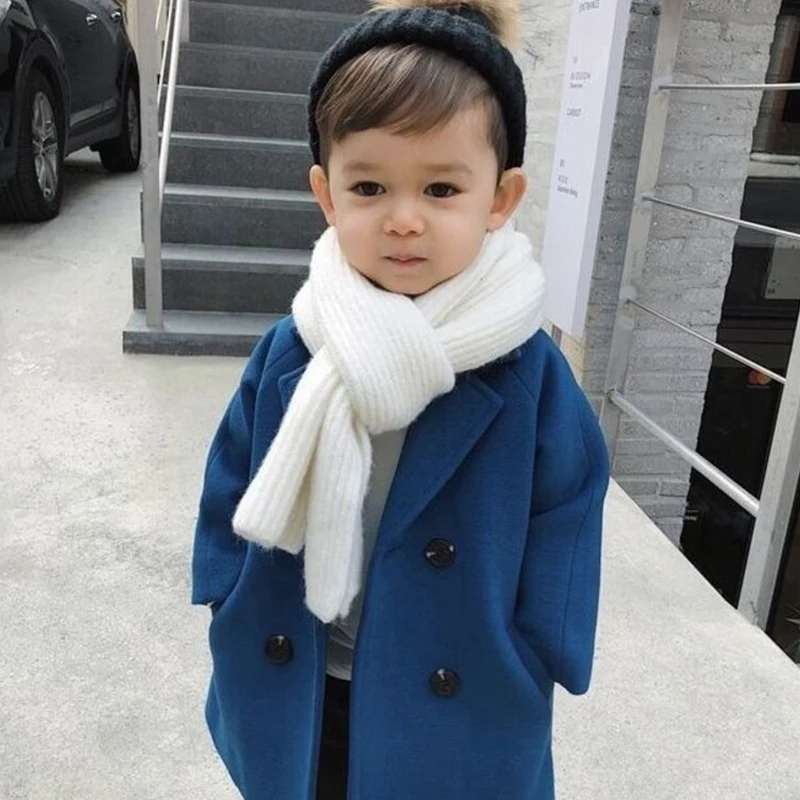 Children Winter Grid Jackets Girl Woolen Double-breasted Baby Boy Trench Coat Lapel Kids Outerwear Wool Coat Loungewear Overcoat boys woolen coat