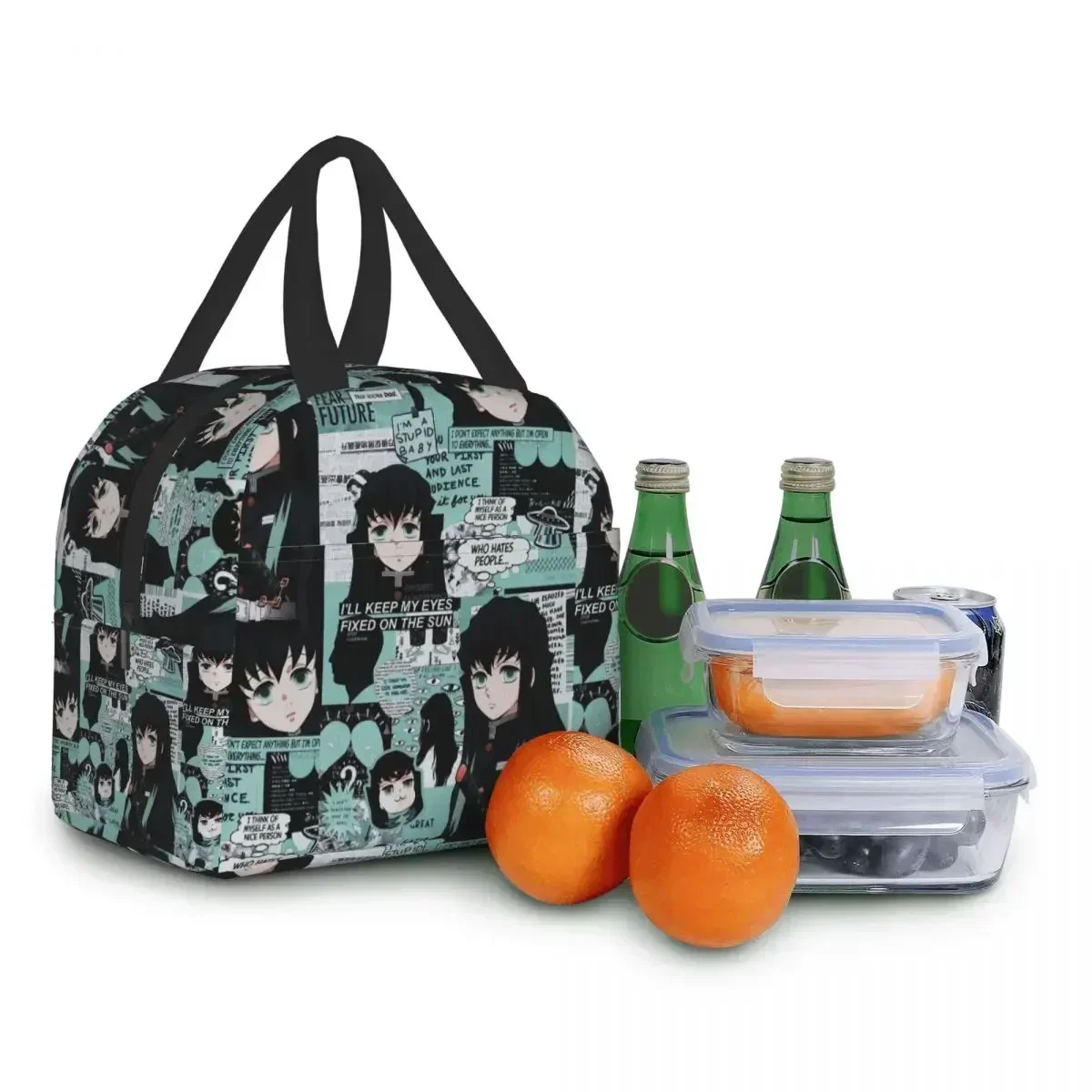 Cute Anime Muichiro Tokito Insulated Lunch Bag for Women Kimetsu No Yaiba Cooler Thermal Bento Box School Food Storage Bag 6
