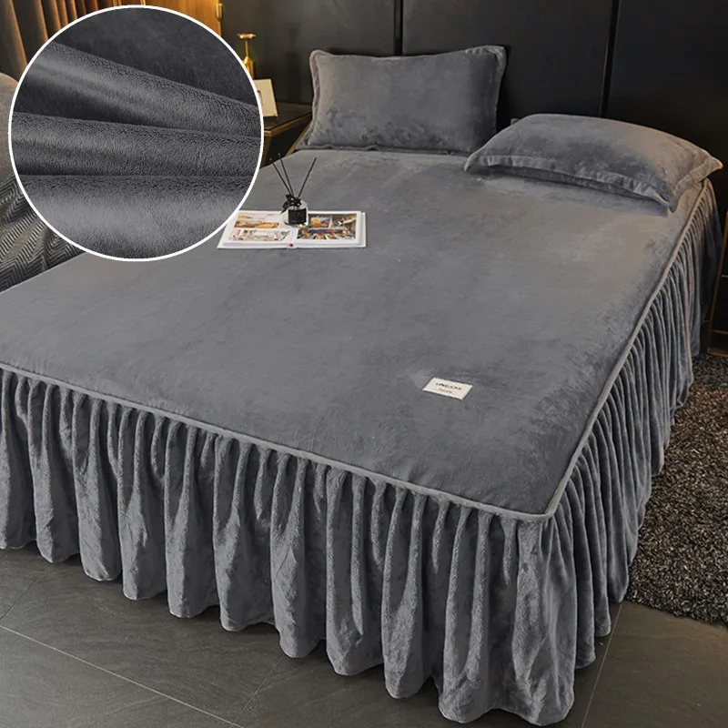 Solid Color Bed Skirt Velvet Bed Cover for Winter Skin-friendly Mattress Protectors roupa de cama Home Bedspread (No Pillowcase)