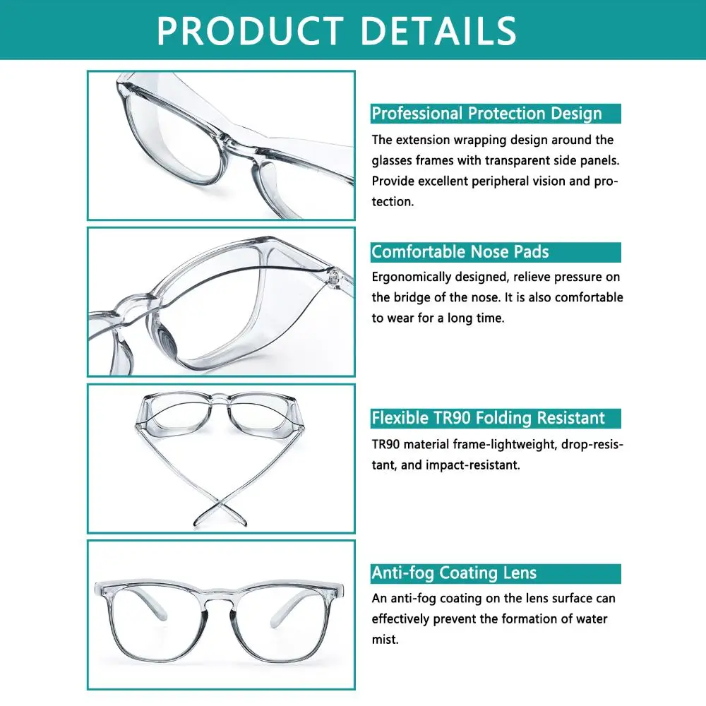 Enhanced Anti-Fog Blue Light Blocking Safety Glasses with UV400 Protection