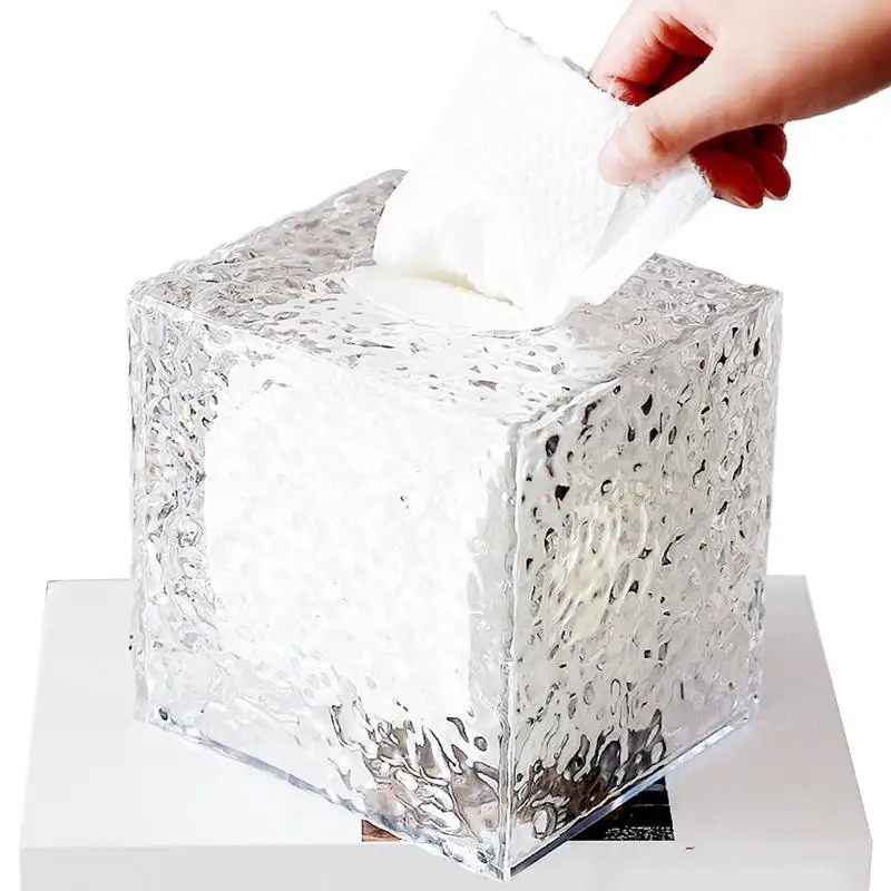 

Tissue Box Holder High Quality Water Ripple Tissue Box Cover Transparent Tissue Box Dispenser Multipurpose Napkin Container