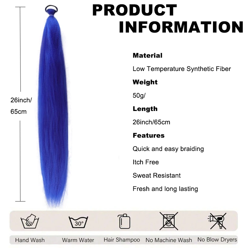 Synthetic 1Pcs Straight Ponytail With Elastic Hair Tie Colorful Braiding Ponytail Hair Extensions Hair Accessories For Women