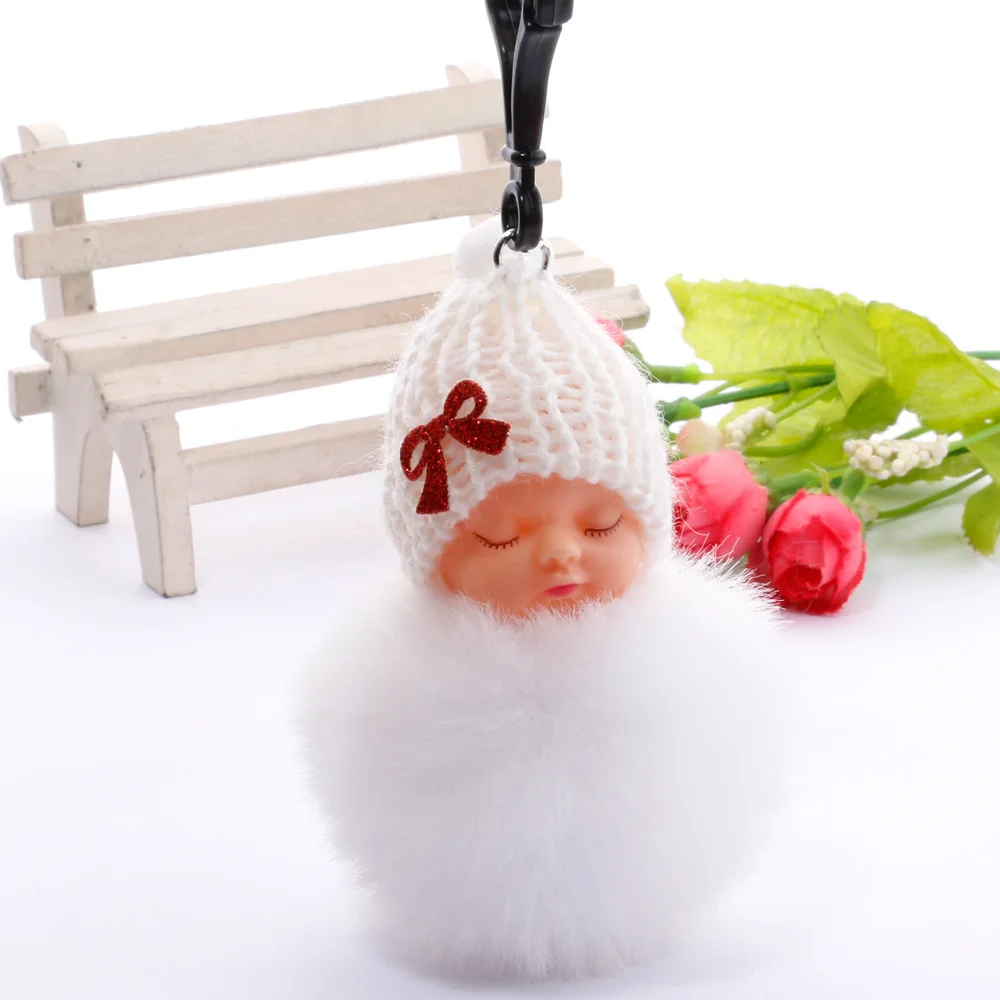 

Cute Cartoon Sleeping Doll Keychain Fur Ball Plush KeyChain Keyring Women Handbag Car Key Holder Bag Pendant Toys for Kids Gift