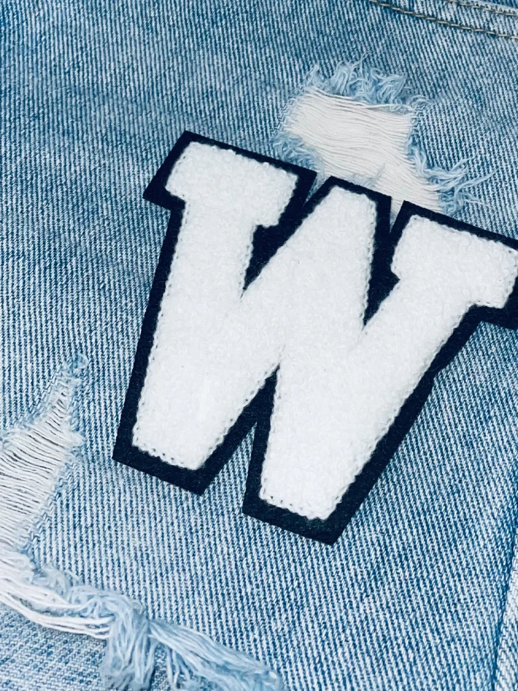 8cm Black & White Chenille Embroidered Letter Patches