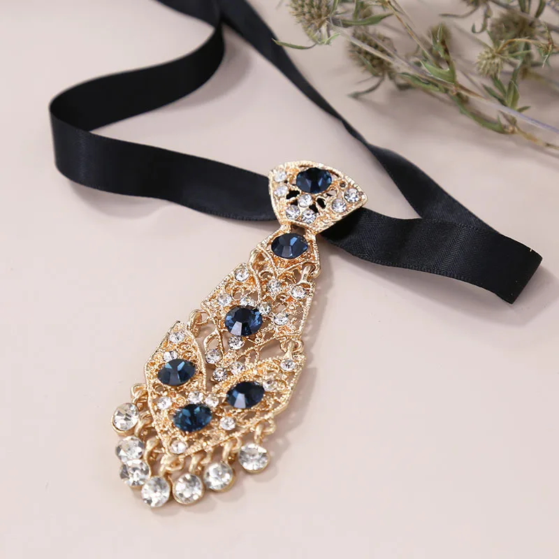 

Fashion Personality Crystal Neckties Trendy General Korean Wine Party Wedding Ceremony Metal Short Luxury Tie Men Accessories
